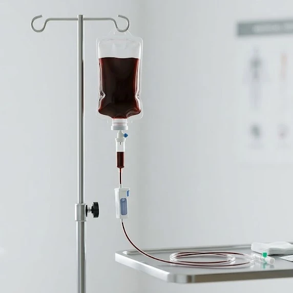 An iron infusion bag on a drip stand